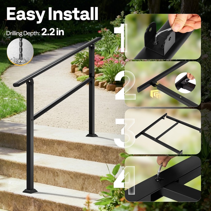 2Pack 3 Step HandRails for Outdoor Steps Galvanized Steel Railing for Porch Deck gallery