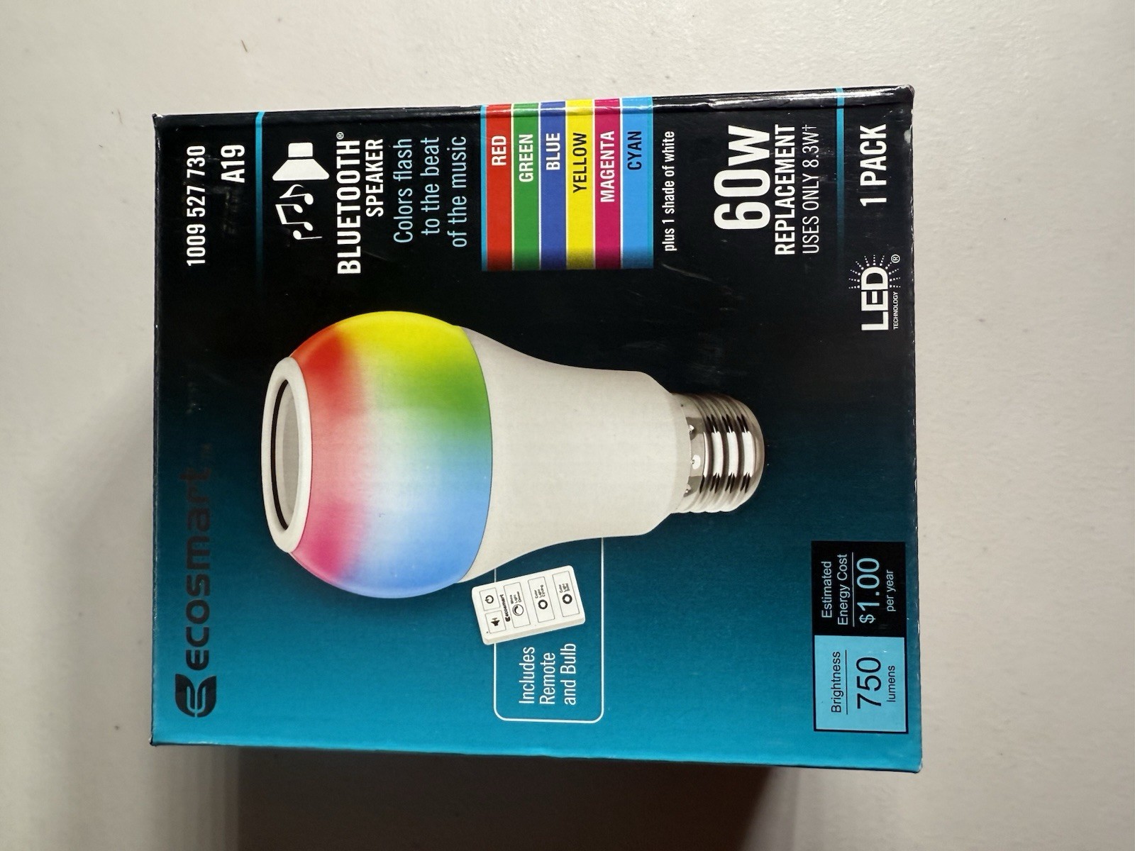 EcoSmart 60W Equivalent A19 CEC Bluetooth Speaker Colored+Bright White+Remote gallery