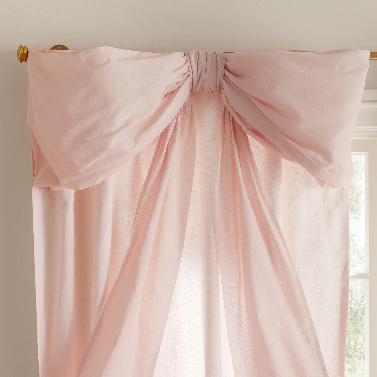 Potterybarn LoveShackFancy Oversized Bow Light-Filtering Curtain Blush 52"W x 96 gallery