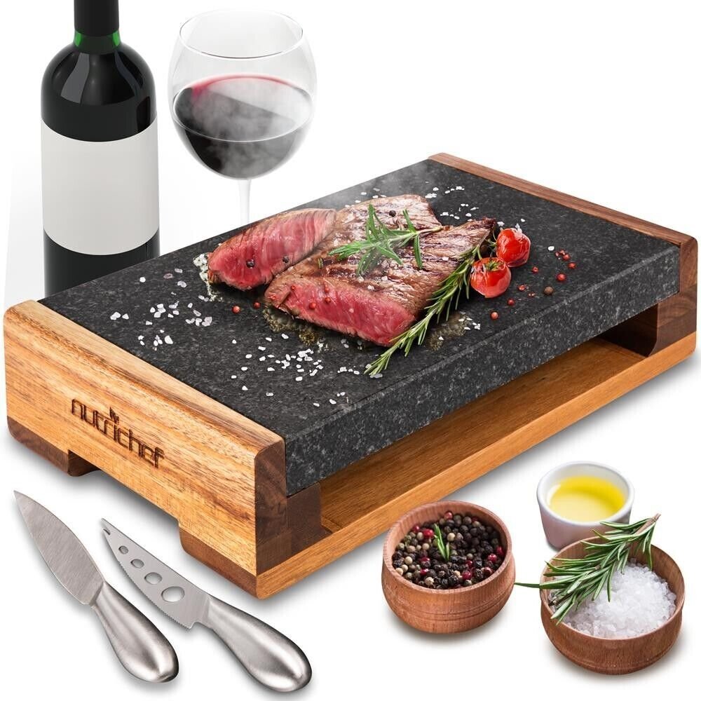 Pyle Hot Lava Stone Sizzling Steak Plate Grilled Meat Food Presentation Serving gallery