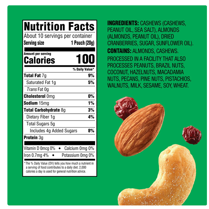 Emerald Nuts Cashews & Almonds with Dried Cranberries, 100 Calorie Packs, 10 Ct gallery