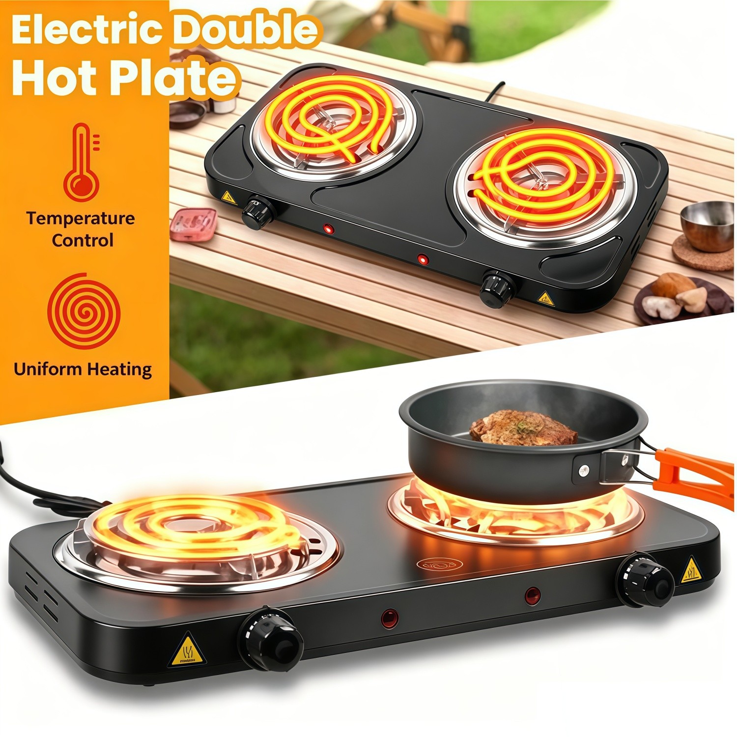 2000W Electric Camping Double Burner Hot Plate Portable Heating Cooking Stove gallery