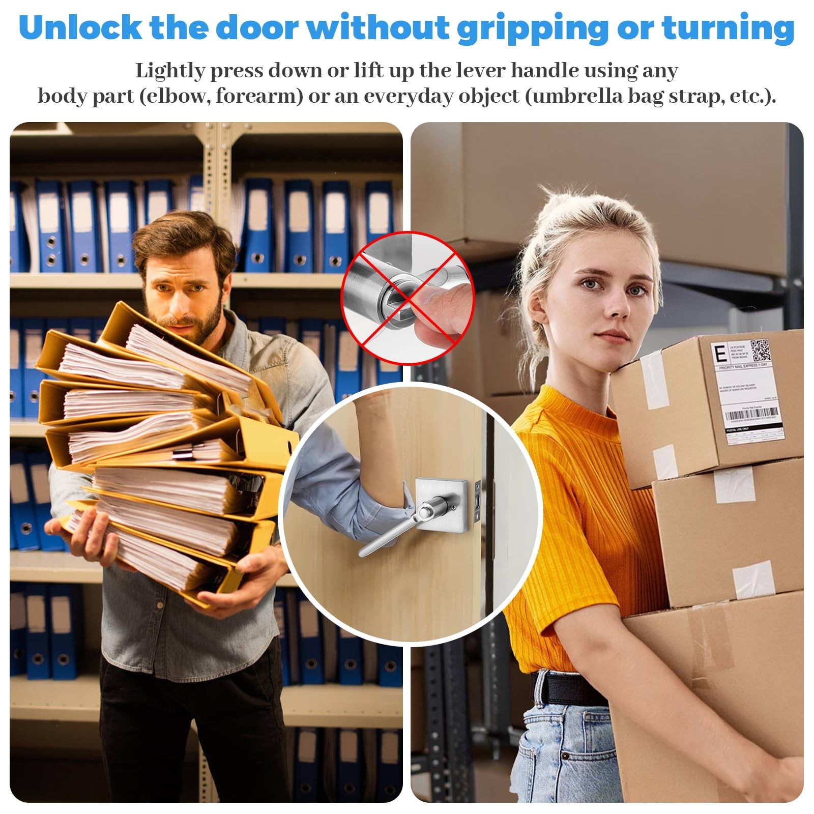Entry -Touch Push Button Locking Door Handle Lock with Keys,Non-Handed Openin... gallery