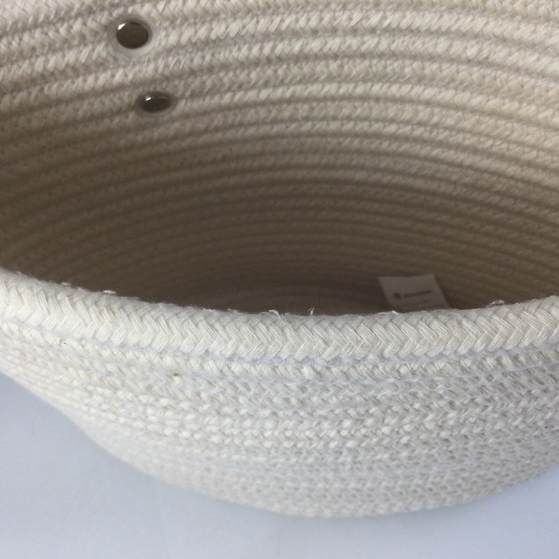 Wall Hanging Storage Basket 8" x 9" White Cotton Rope with Leather Handle gallery