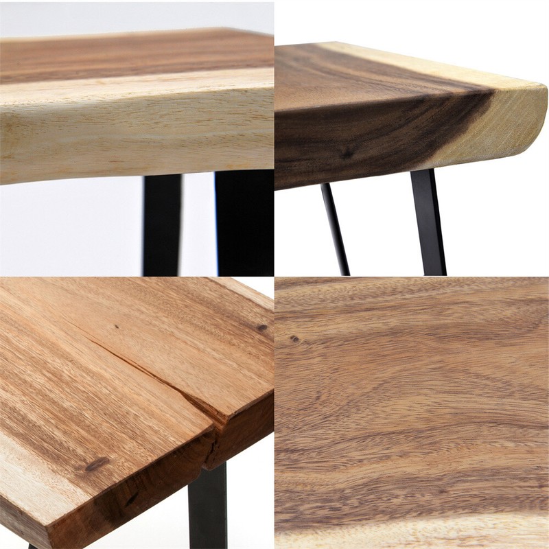 Natural Solid Wood Rectangle Bench Coffee Side Table with Metal Legs Rustic gallery