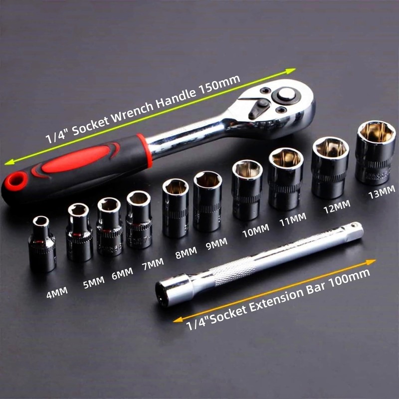 1/4 Inch Ratchet Socket Wrench Set, Metric Socket Set with Quick Release Small gallery