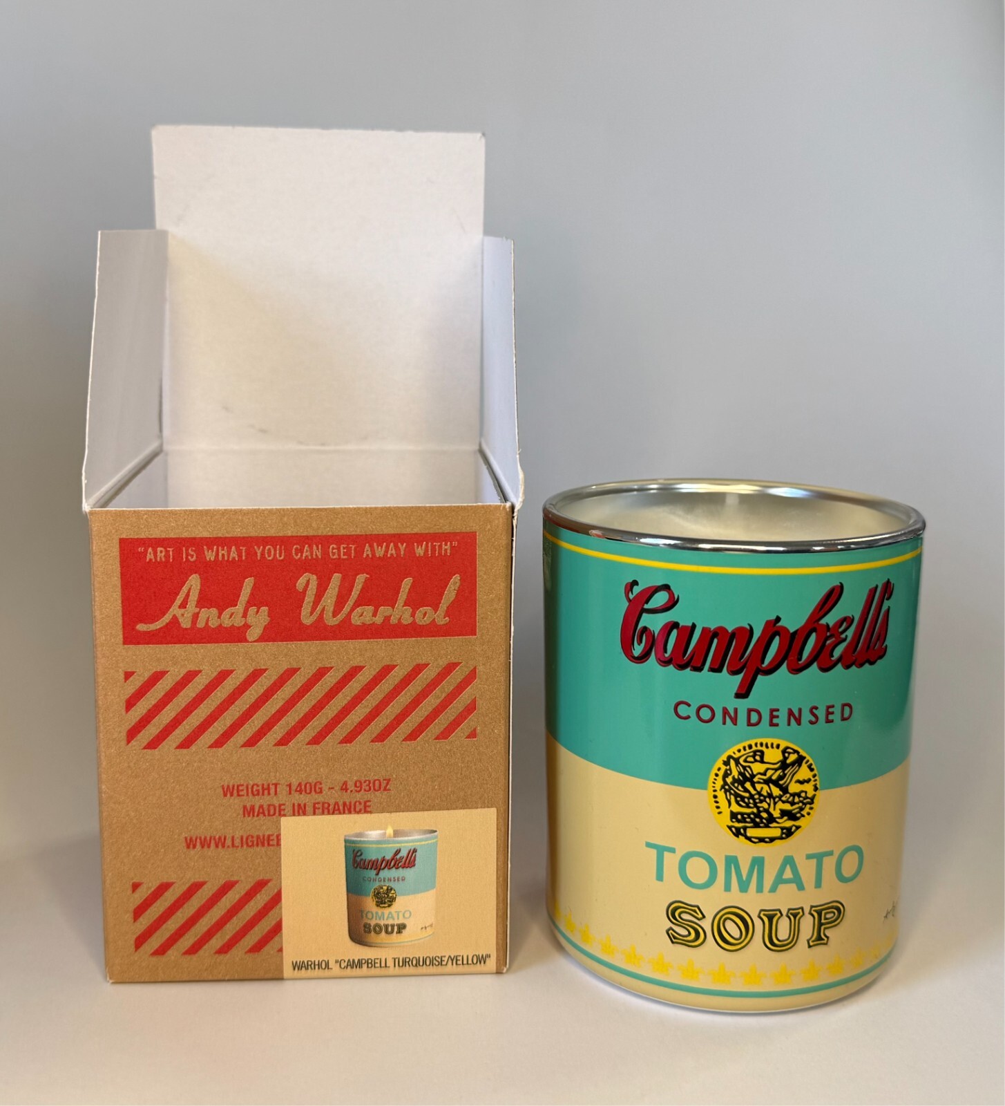 Andy Warhol CAMPBELL Turquoise Yellow Scented Candle 5oz Damaged Box gallery