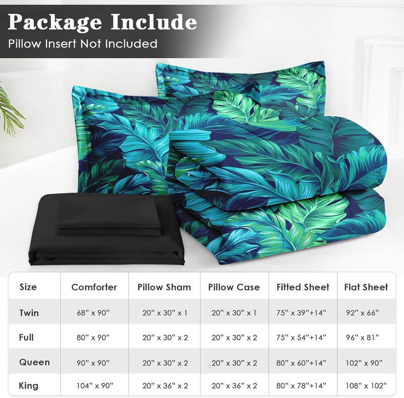 Tropical Palm Leaf King Size Comforter Set with Sheets & Pillowcases, 7 Pcs gallery