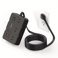 Ultra Thin Flat Plug Extension Cord with 4 USB Ports(2 USB C), 5Ft Surge Protect