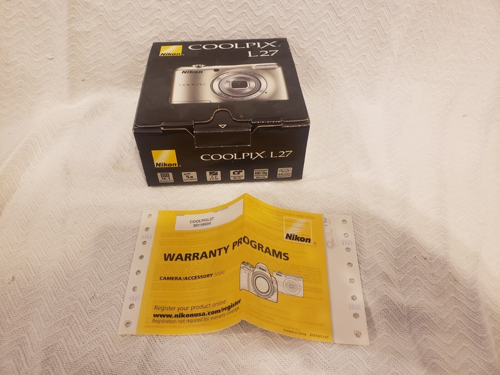 EMPTY BOX for Nikon COOLPIX L27 -- WITH WARRANTY CARD - GREAT FOR RESELLERS