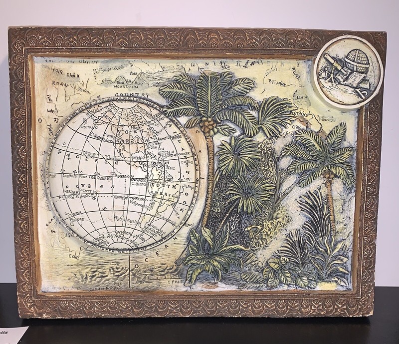 2 Globe Safari Map Ceramic Embossed Wall Art Plaques Tina Chaden ARTIQUE Vintage gallery