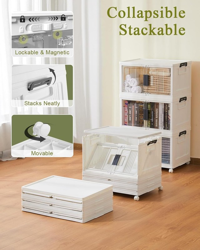 144QT Lockable Storage Bins with Lids - Folding Storage Cabinet with Doors and W gallery