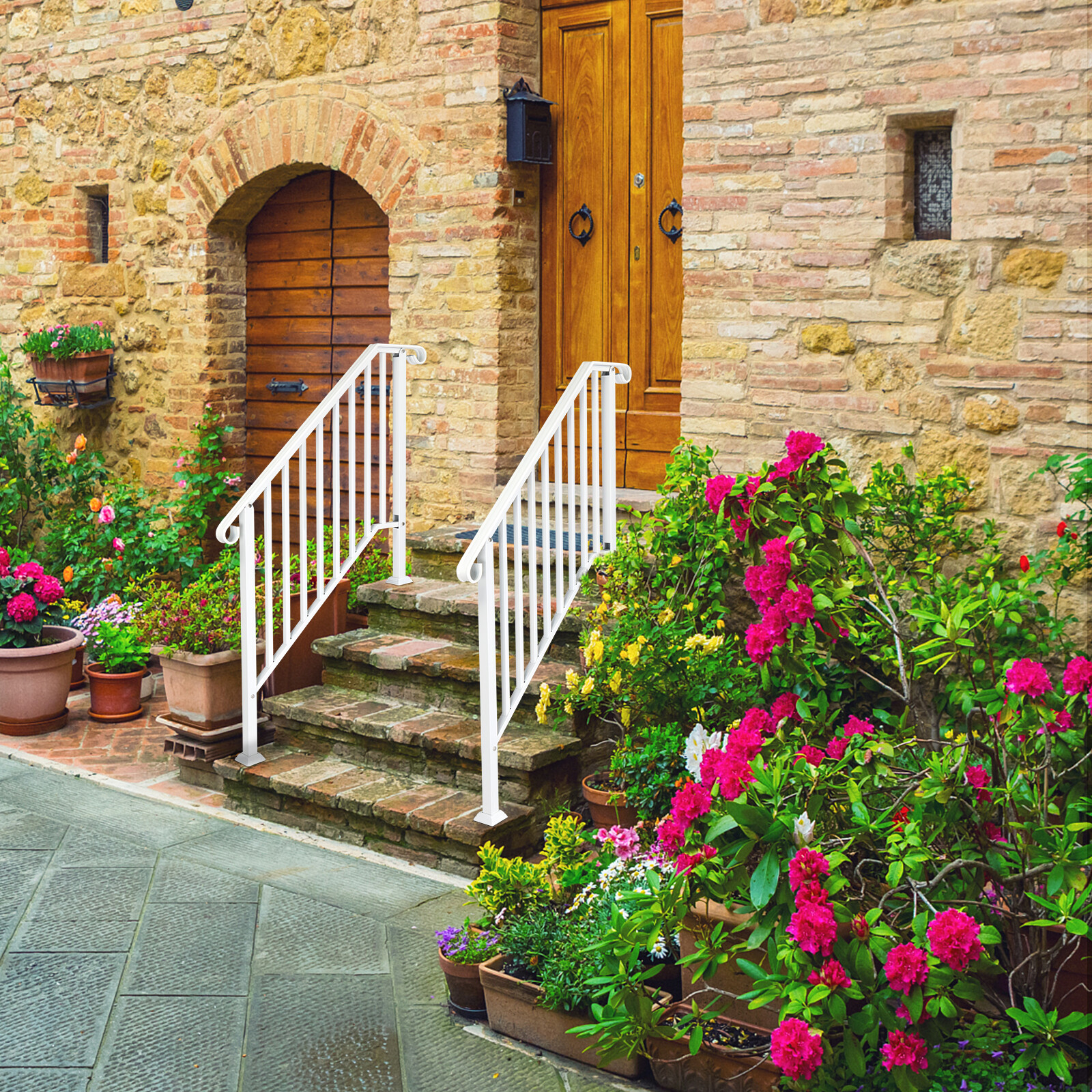 Handrails for Outdoor Steps Matte White Wrought Iron, Stair Railing for 3-4 Step gallery