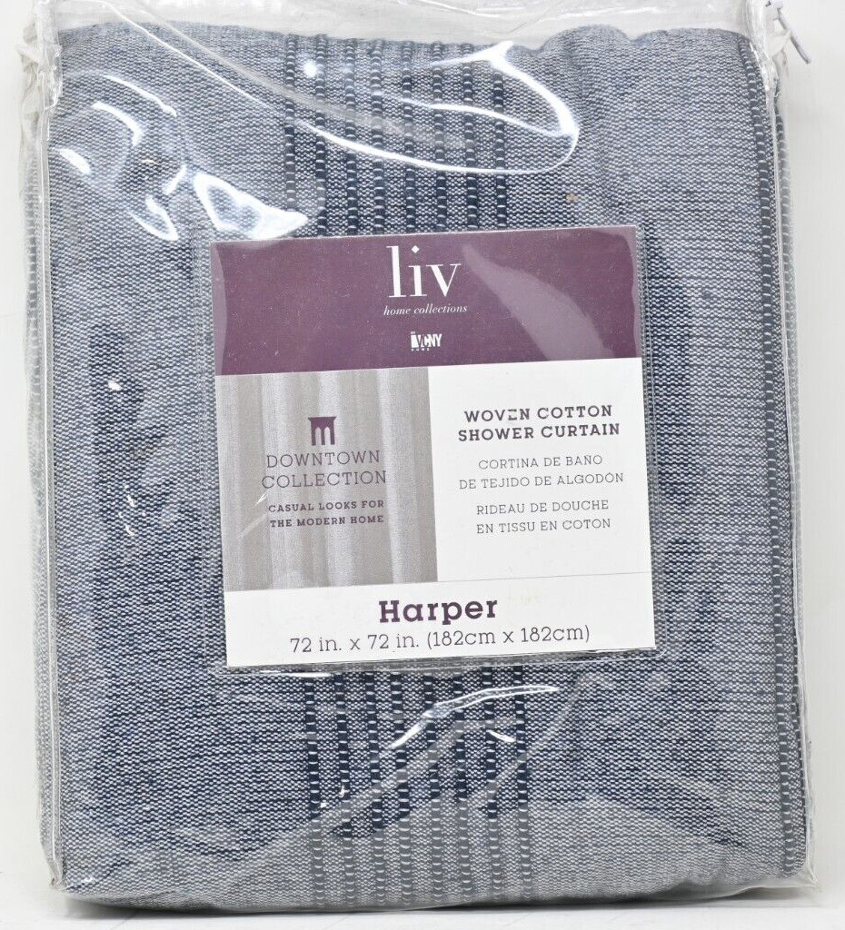 Liv Home Collections Harper Woven Cotton Shower Curtain Navy Blue 72" x 72" gallery