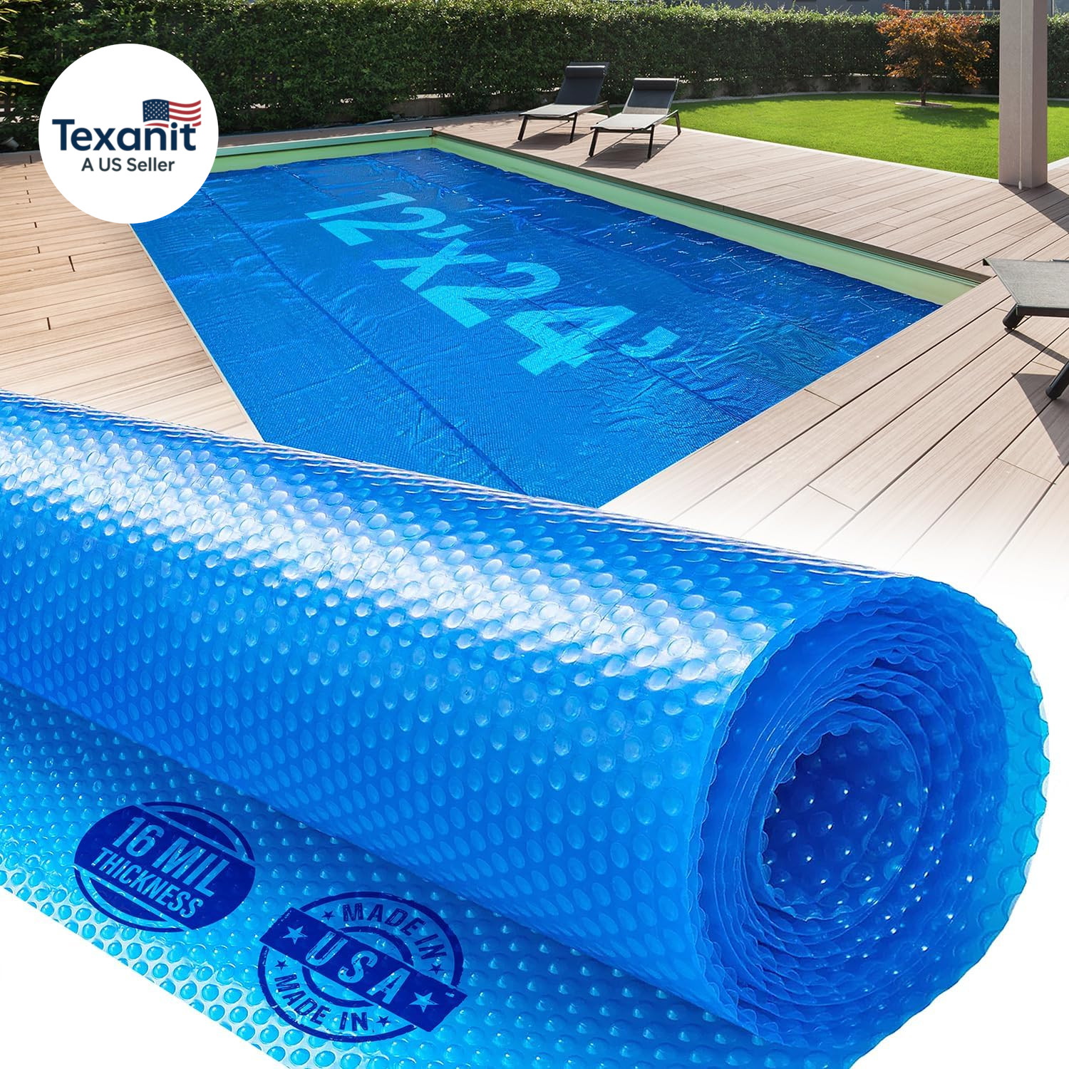 12 X 24 Foot Rectangle Solar Pool Cover for Inground and above Ground Pools, 16 gallery