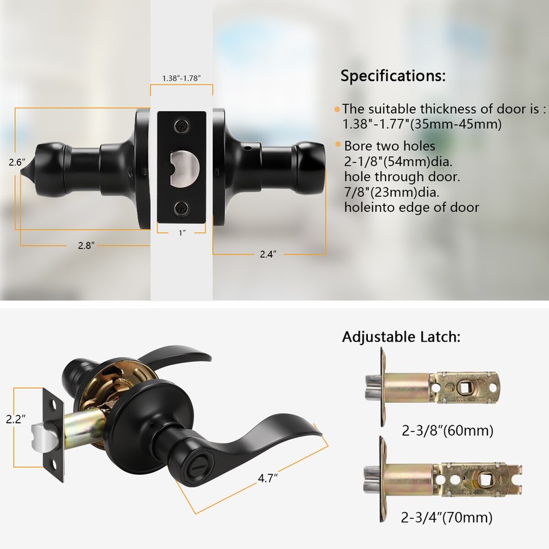 Probrico Matte Black Front Door Handle Entry Lock Set Door Levers Deadbolt Locks gallery