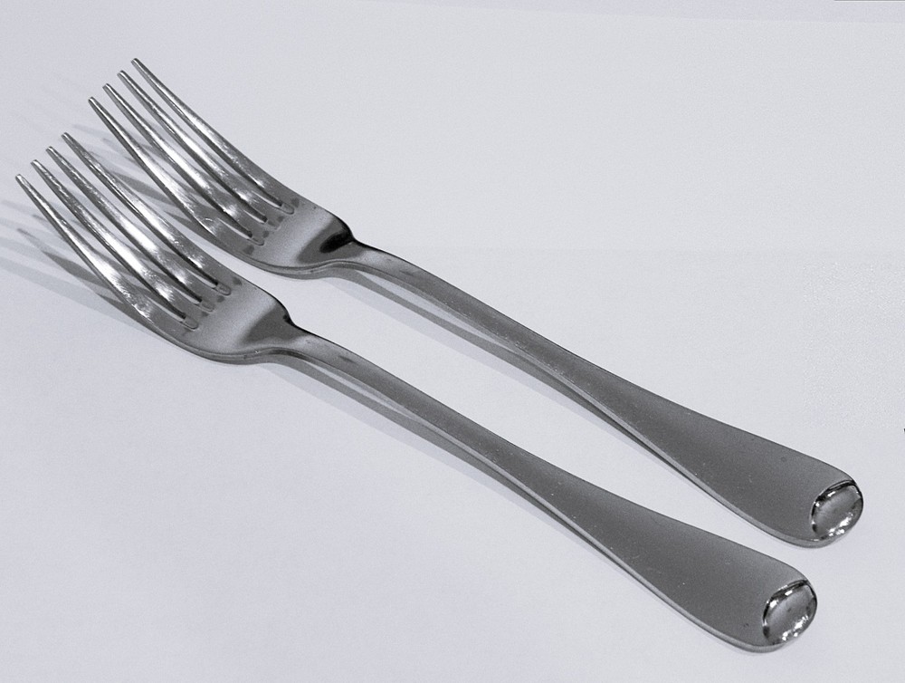 Two ONEIDA ISLET Glossy 18/10 Stainless 8-1/4" DINNER FORKS Made in USA