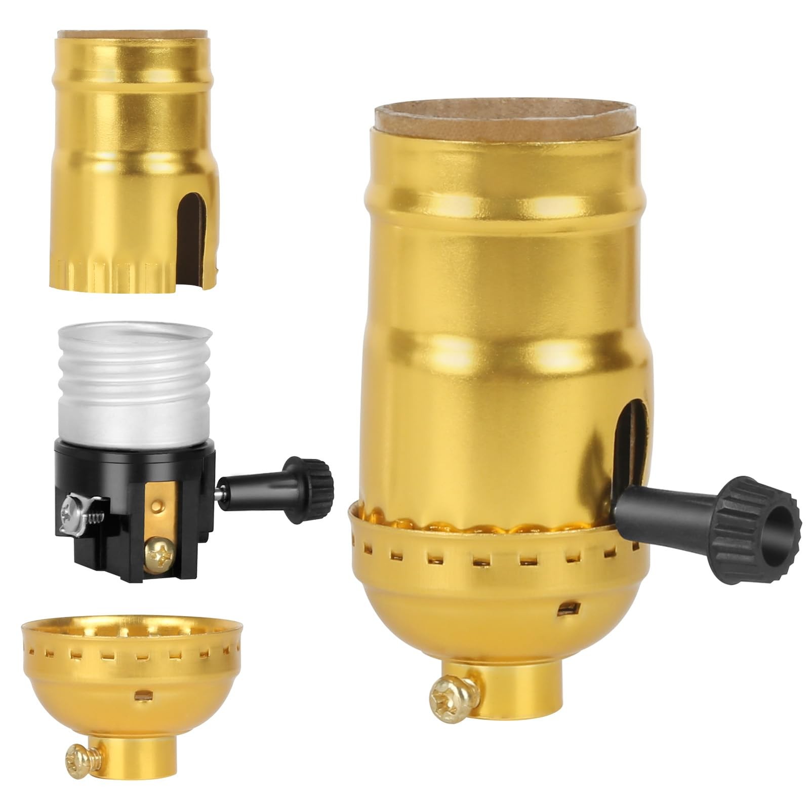 2-Way Lamp Socket Replacement, E26 Base Listed, Turn Knob Gold gallery