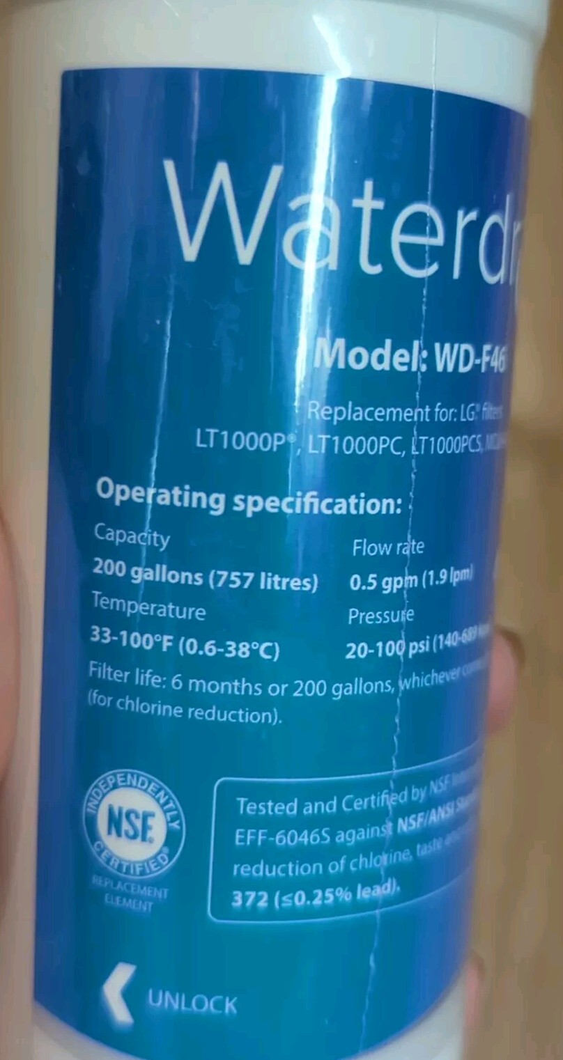 Waterdrop Model WD-F46 Refrigerator Water Filter Replacement New No Box Sealed gallery