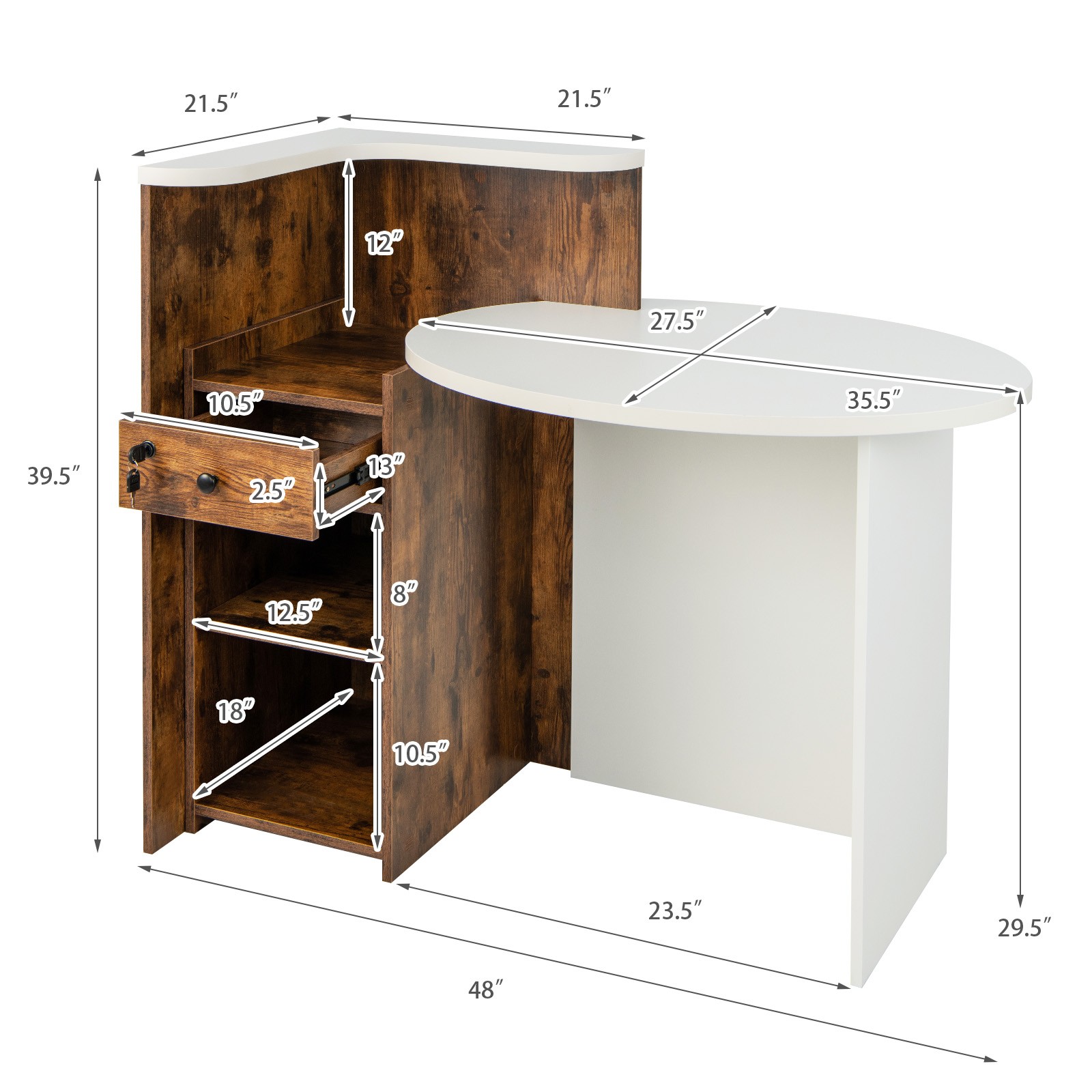 Front Reception Counter Desk w/ 3-Position Adjustable Shelf & 2-Tier Open Shelf gallery