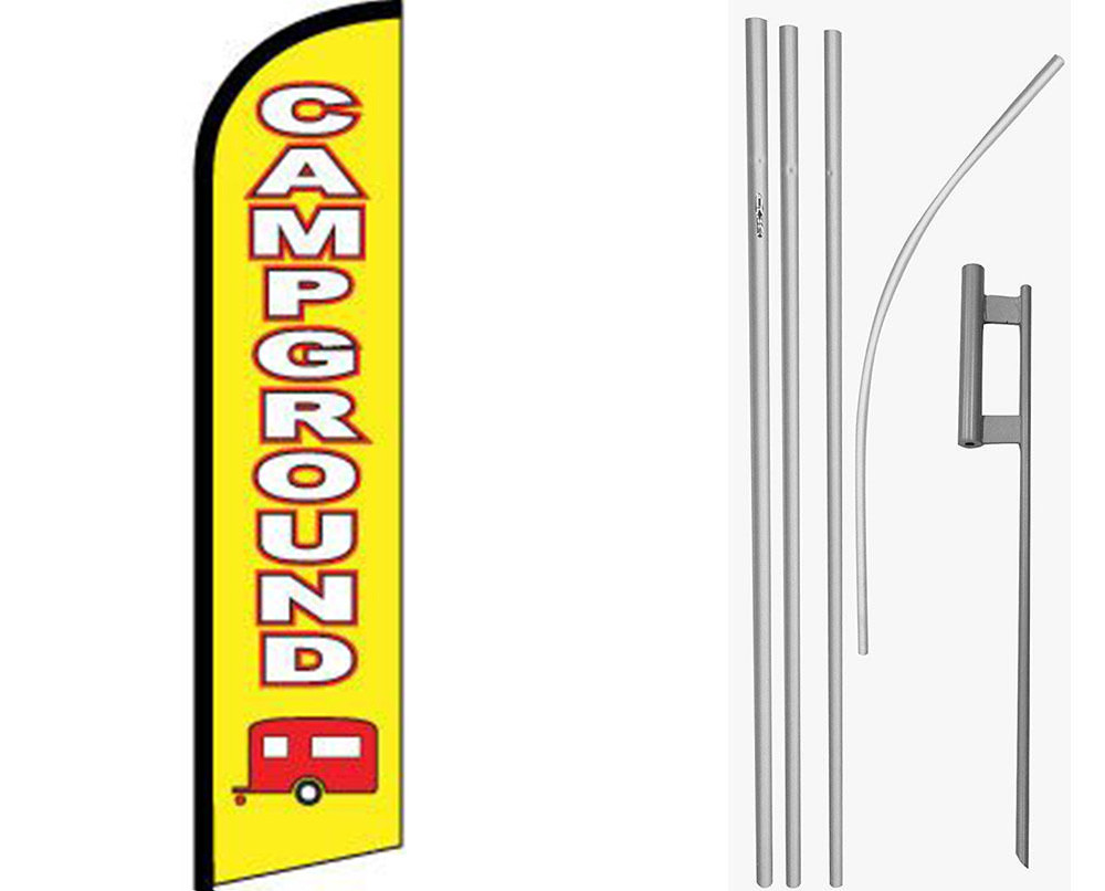 Campground Yellow / White Windless Banner Flag & 16ft Flagpole Kit /Ground gallery