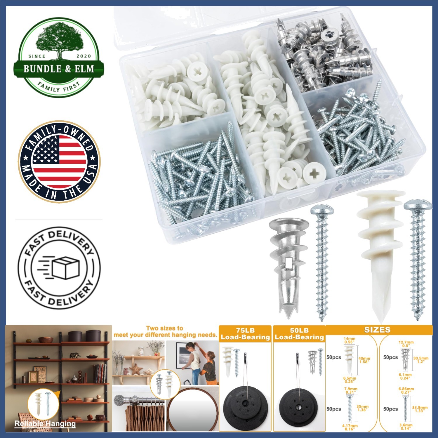 Versatile 200PC Drywall Anchor Set for Mirrors, Art, and Shelves Installation gallery
