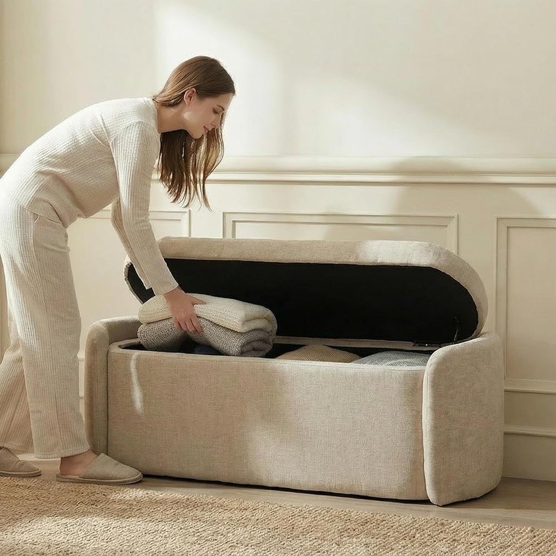 Storage Ottoman Bench Modern Upholstered Lift Off Lid Living Room Bedroom New gallery