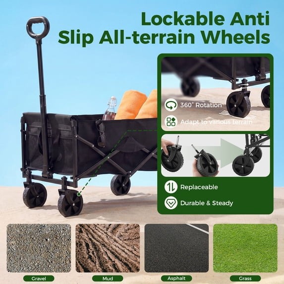 Gianna Collapsible Folding Wagon, Heavy Large Capacity Garden Wagon, Black gallery