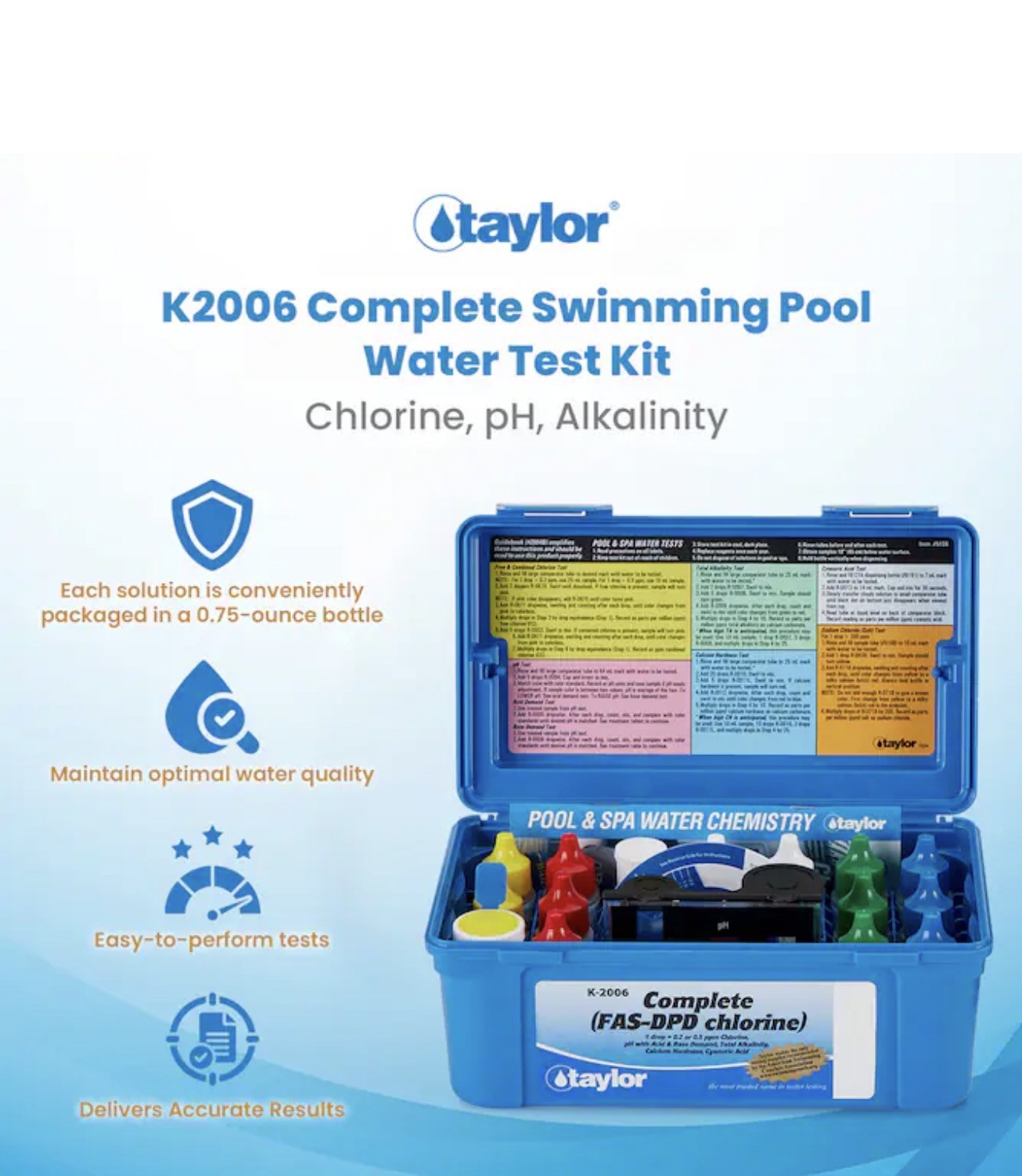 Open Box, Unused Taylor K-2006 Complete FAS-DPD Pool Spa Water Test Kit. gallery