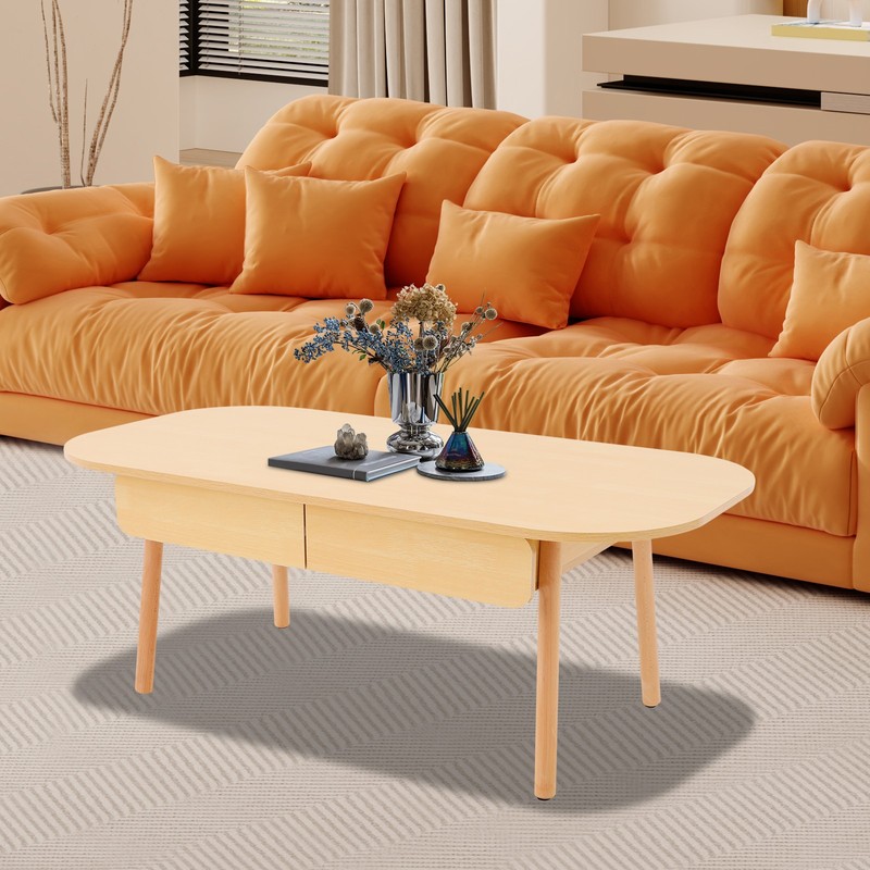 Modern Solid Wood Coffee Table With Storage With Double Drawers For Living Room gallery