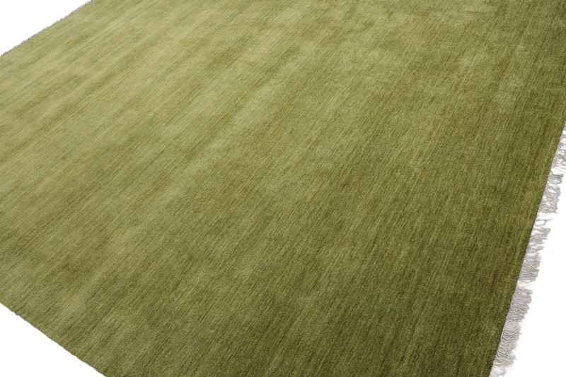 Multi Size Hand Knotted 100% Wool Plain Solid Minimalist Modern Area Rug Green gallery