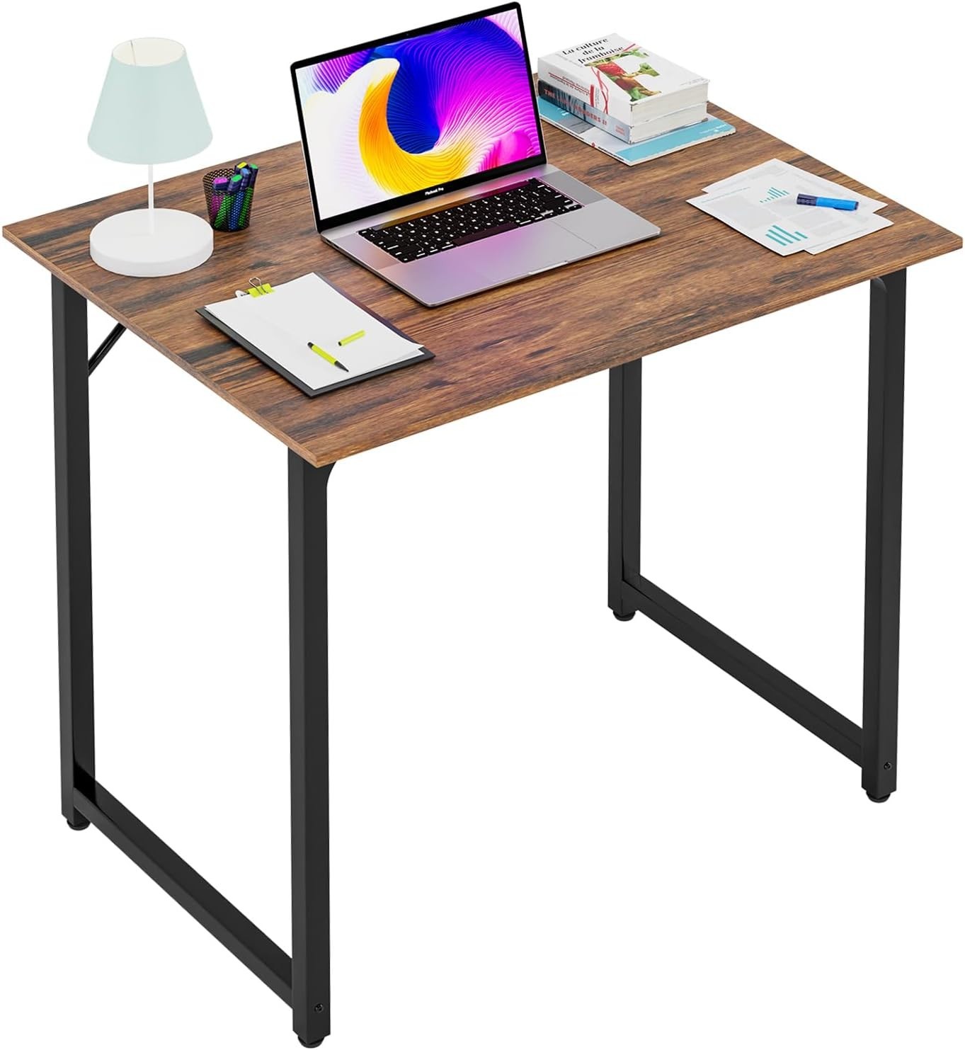 32in Computer Desk Brown Metal Frame Writing Table Home Office Study gallery