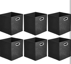 NEW AMAZON BASICS 6 Collapsible Fabric Storage Cubes Black