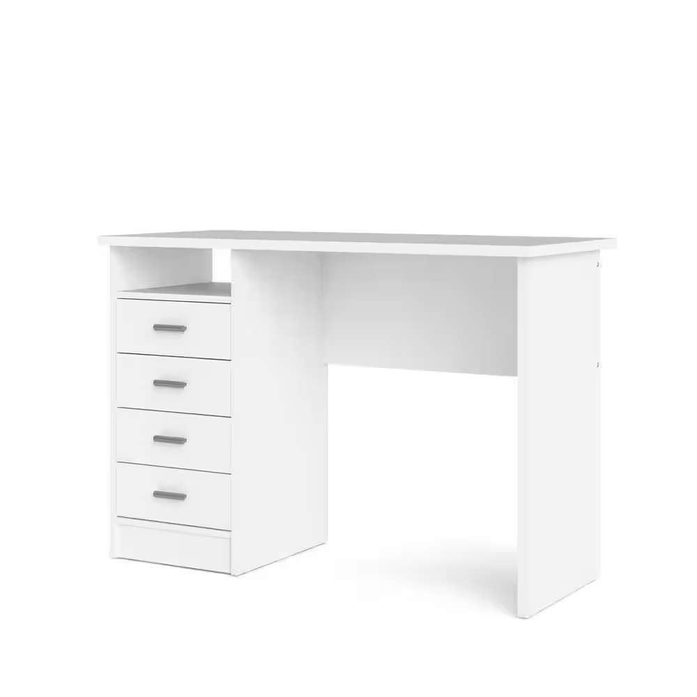 44 In. Rectangular White 4 Drawer Writing Desk with Built-In Storage gallery