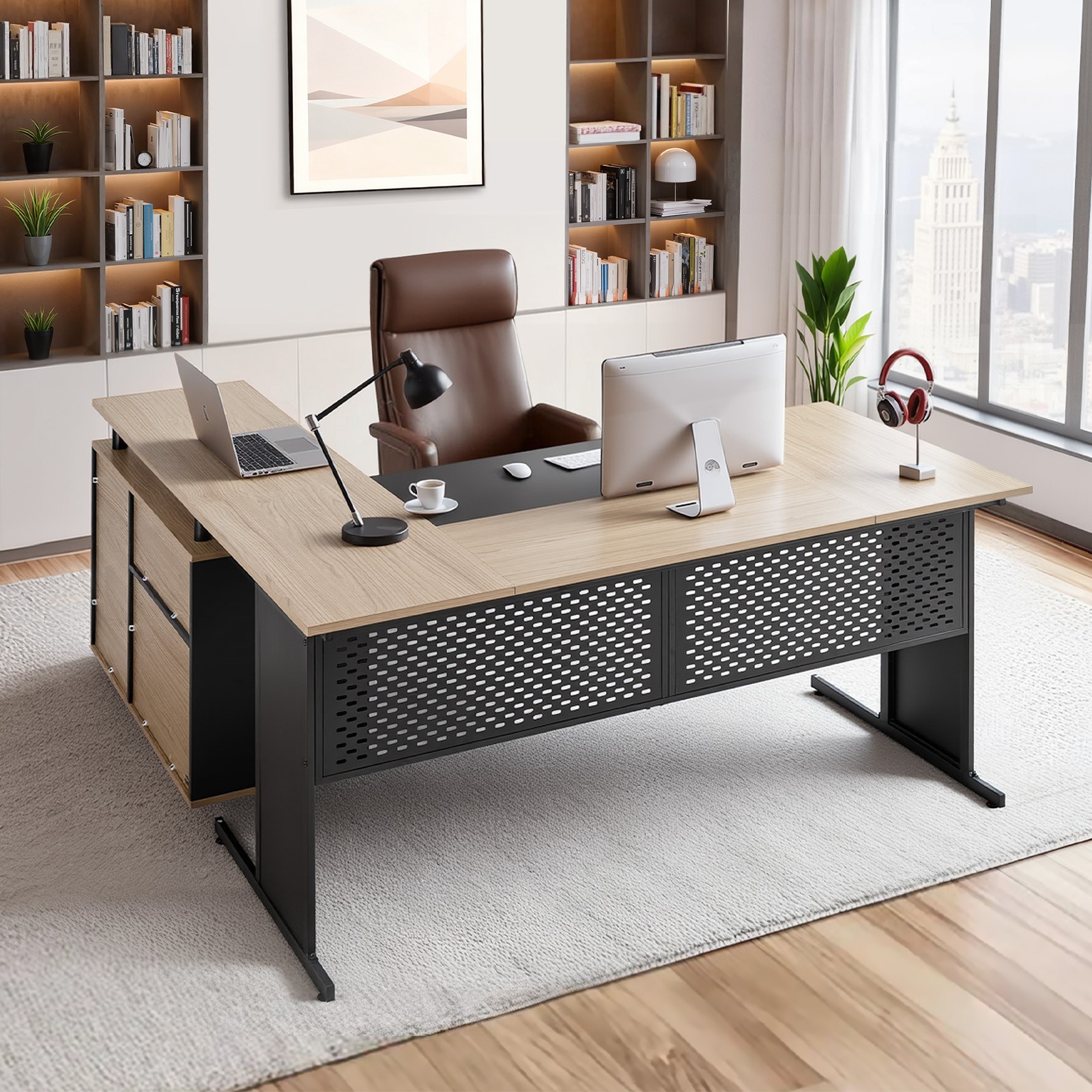 VEVOR L-Shaped Reversible Executive Desk with Drawers & Storage Cabinet 350 LBS gallery