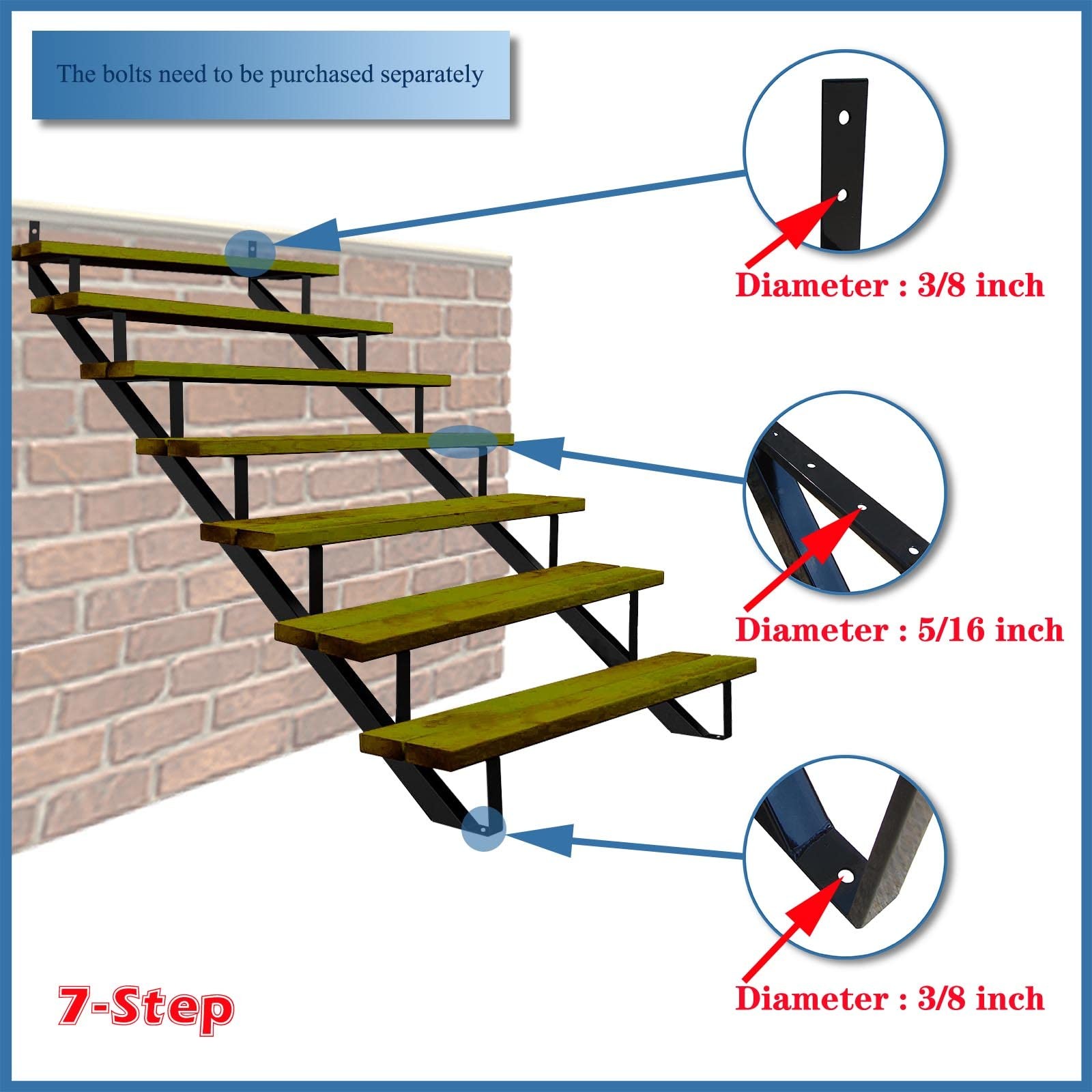 Stair Step Riser 57 Inch 7 Metal Stringer 2 Pack Black Steel Height Deck gallery