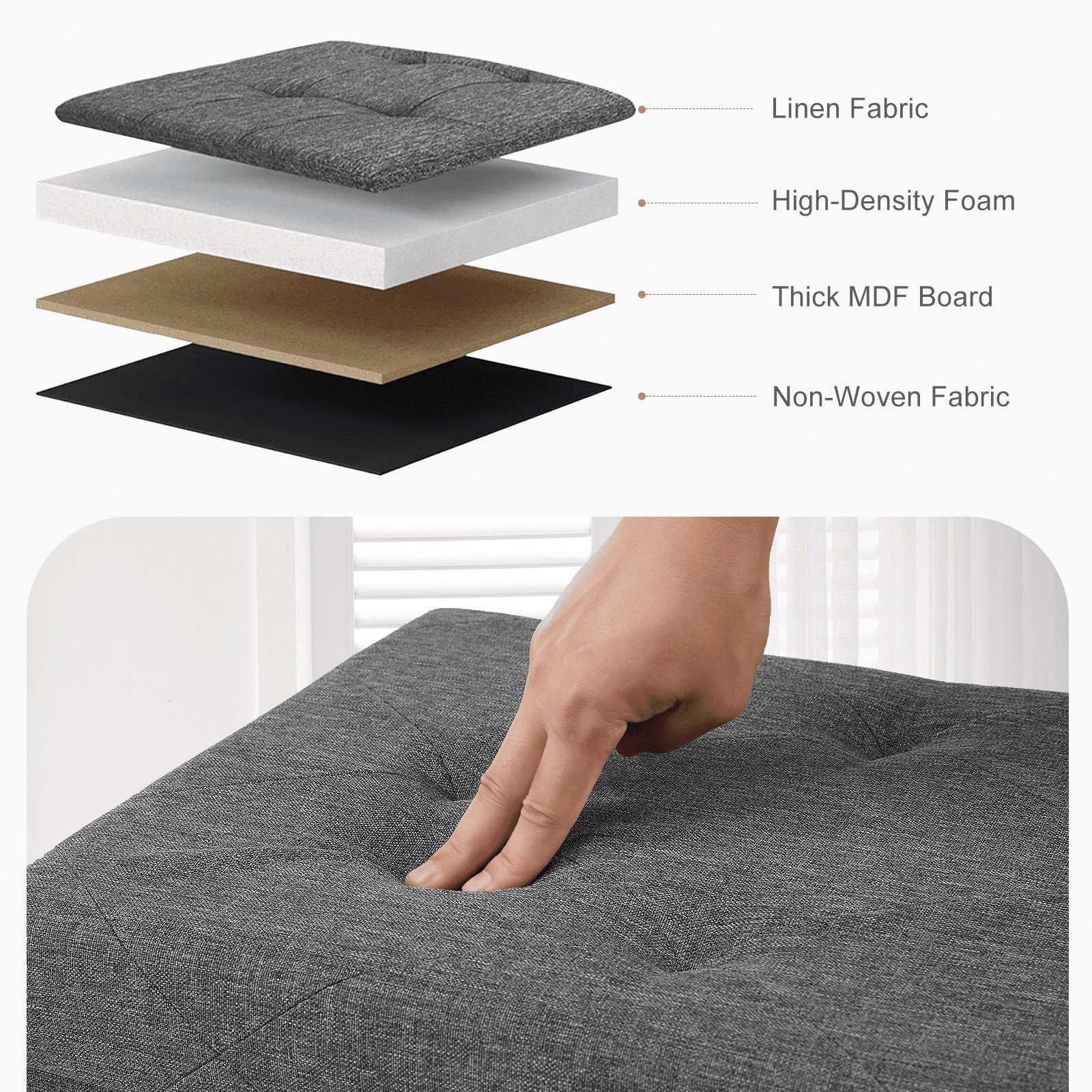 CONCETTA 43in Storage Ottoman Bench Foldable End of Bed Seat Gray Freeship gallery