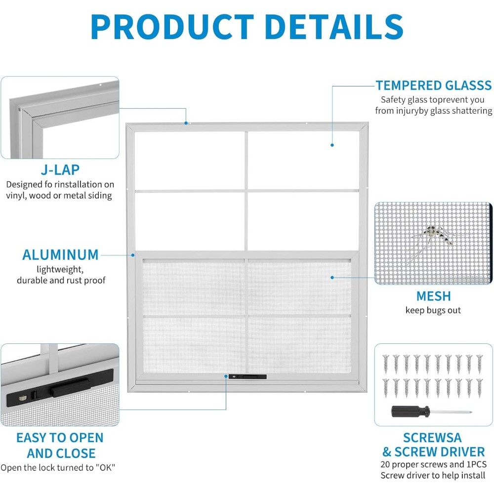 2-Pack Sliding Shed Windows with Tempered Glass & Screen for Garage & Playhouse gallery