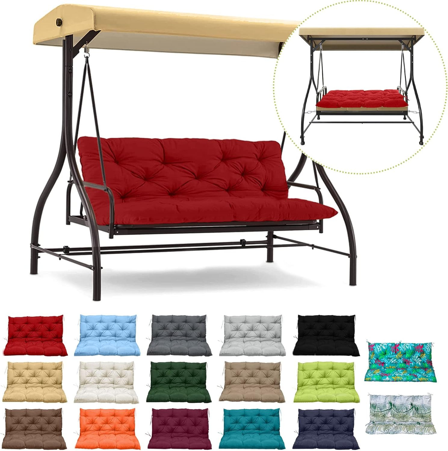 Thick 4" Waterproof Porch Swing Cushion Replacement for 2-3 Seats, Red 40x60 In gallery