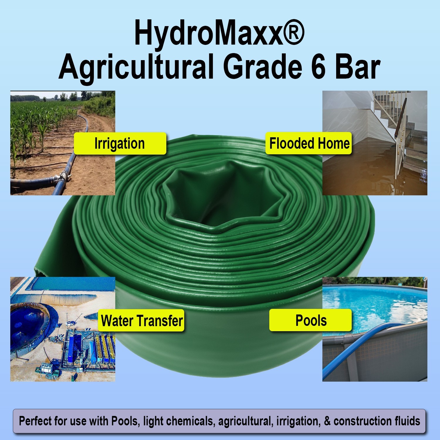 4 Bar Agricultural Grade PVC Lay Flat Discharge Hose - Green, Orange & Black gallery