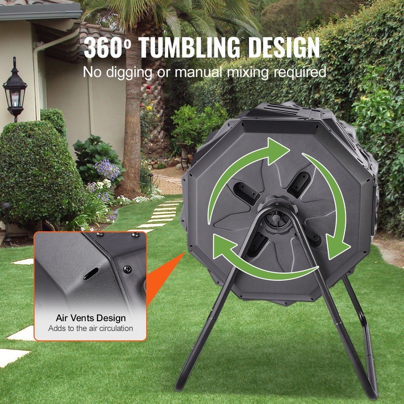 Rotating Dual-Chamber Composter, 43gal, 110lb Steel/PP Build gallery