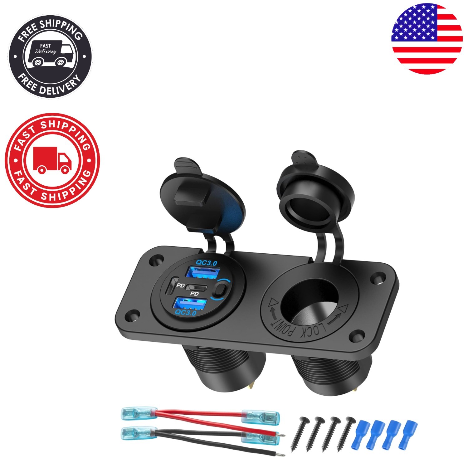 4-Port 12V USB Outlet & Cigarette Lighter Socket - Waterproof Marine Panel gallery