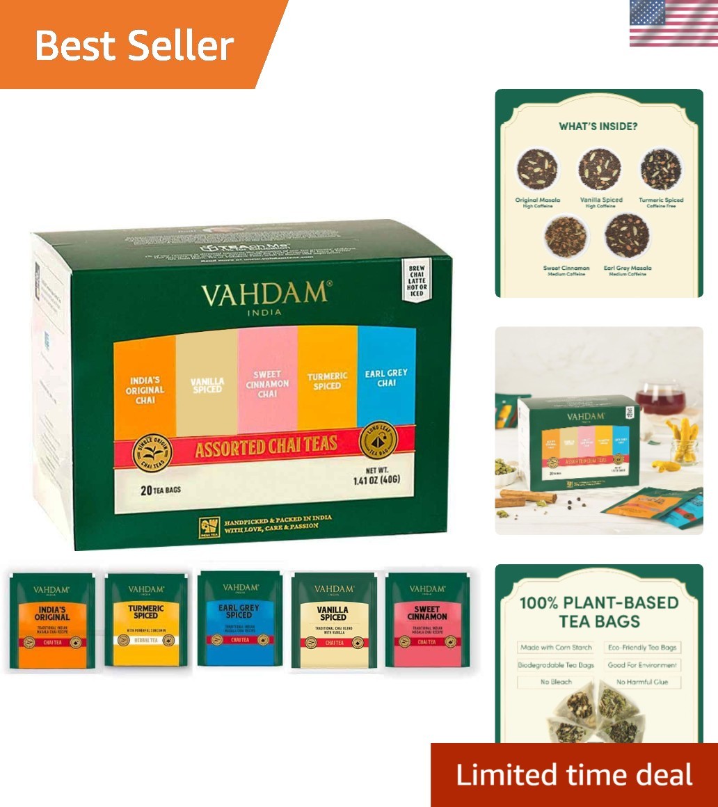 Assorted Chai Tea Bags Sampler 5 Flavors, 20 Ecofriendly Pyramid Tea bags I G... gallery