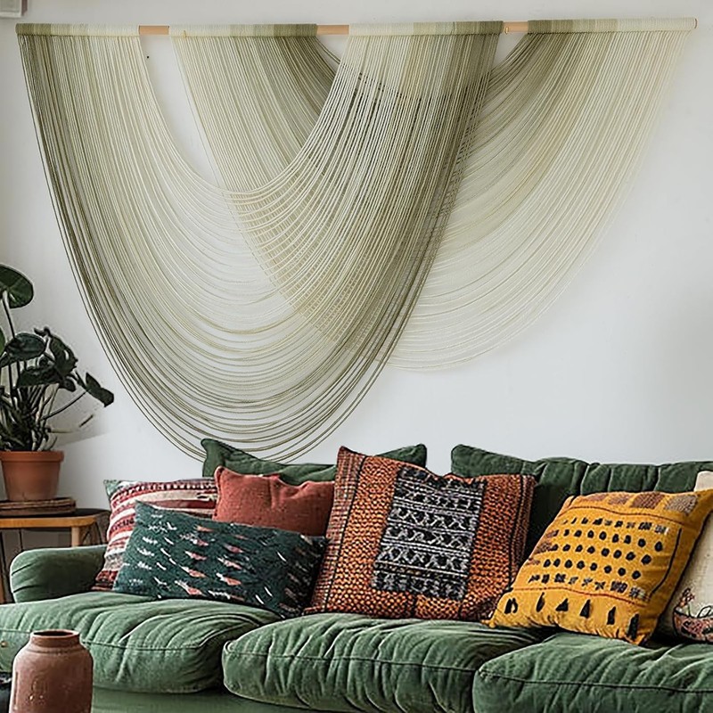 Stunning Handmade Macrame Wall Hanging - Moss Green Dip Dyed Ombre 57" W x 39" L gallery