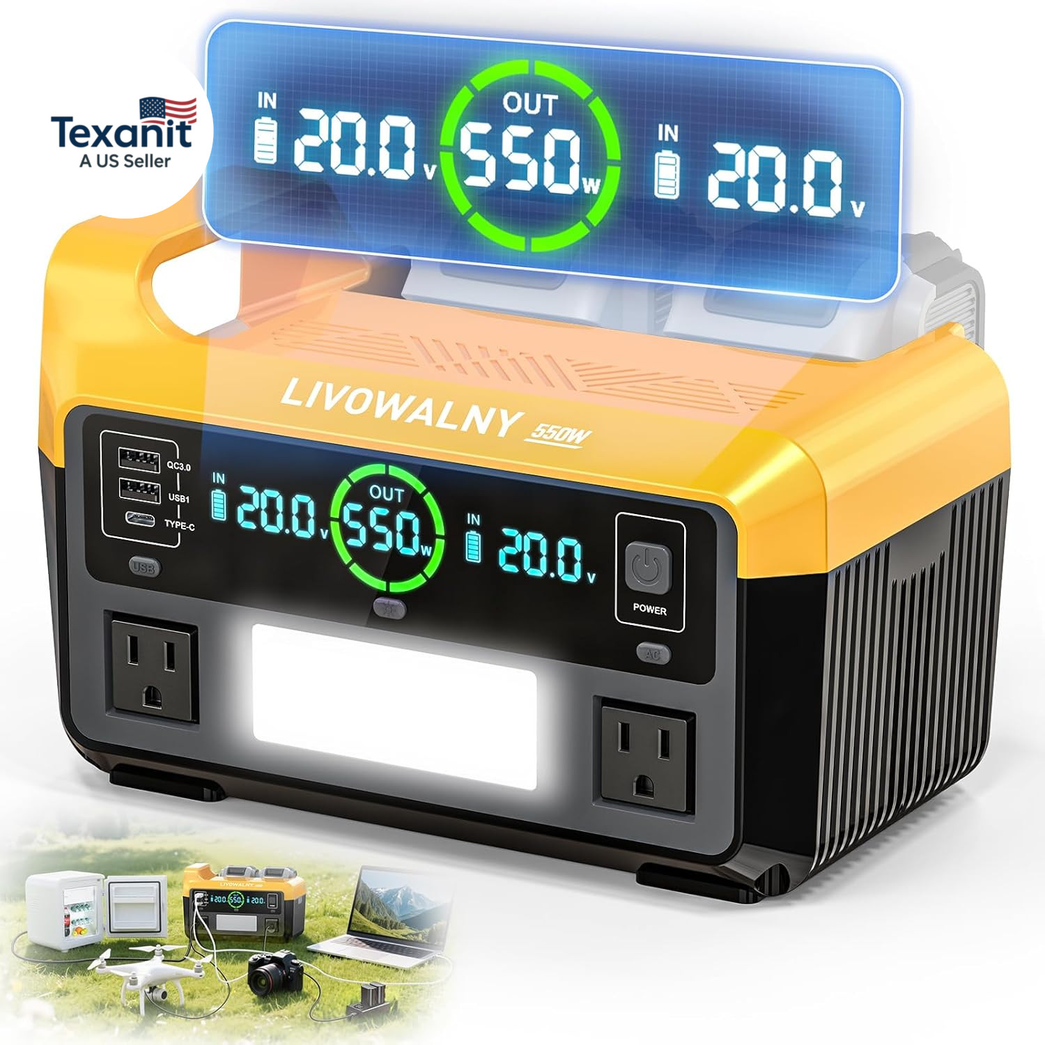 550W Power Station Compatible with Dewalt: Portable Generator DC 20V to AC 110- gallery