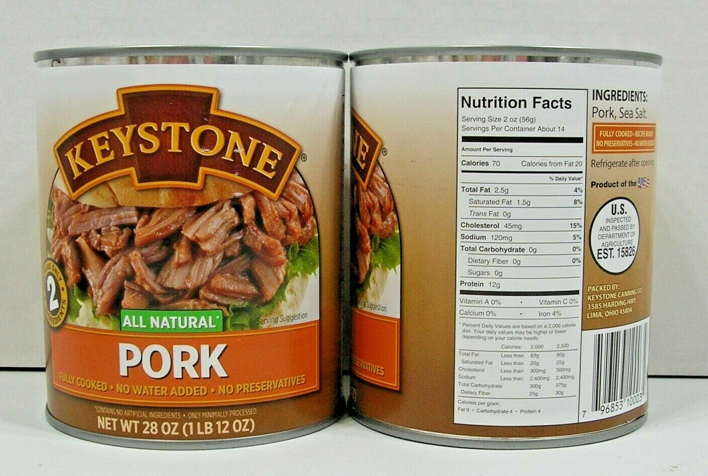 (8 Cans) Keystone Pork **ALL NATURAL - NO PRESERVATIVES - FULLY COOKED** 28oz gallery