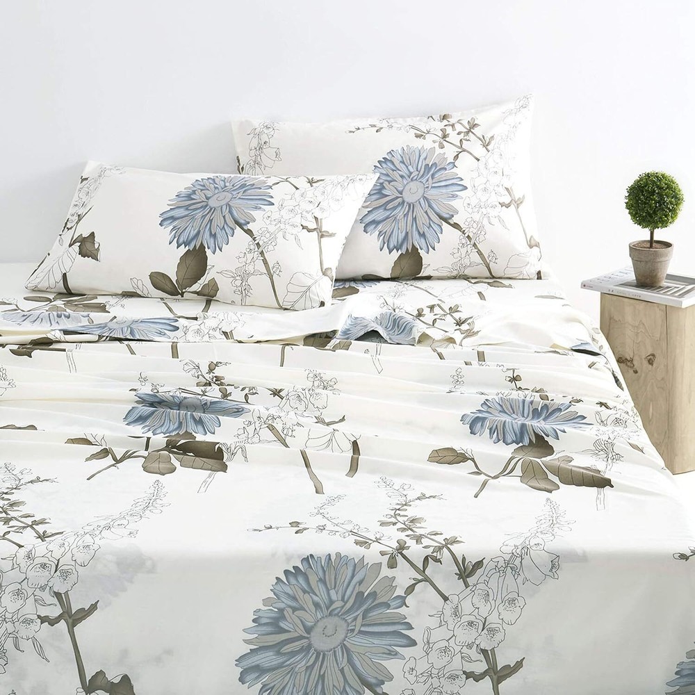 Wake In Cloud - Floral Sheet Set, 100% Cotton Bedding, Botanical Flowers Pattern