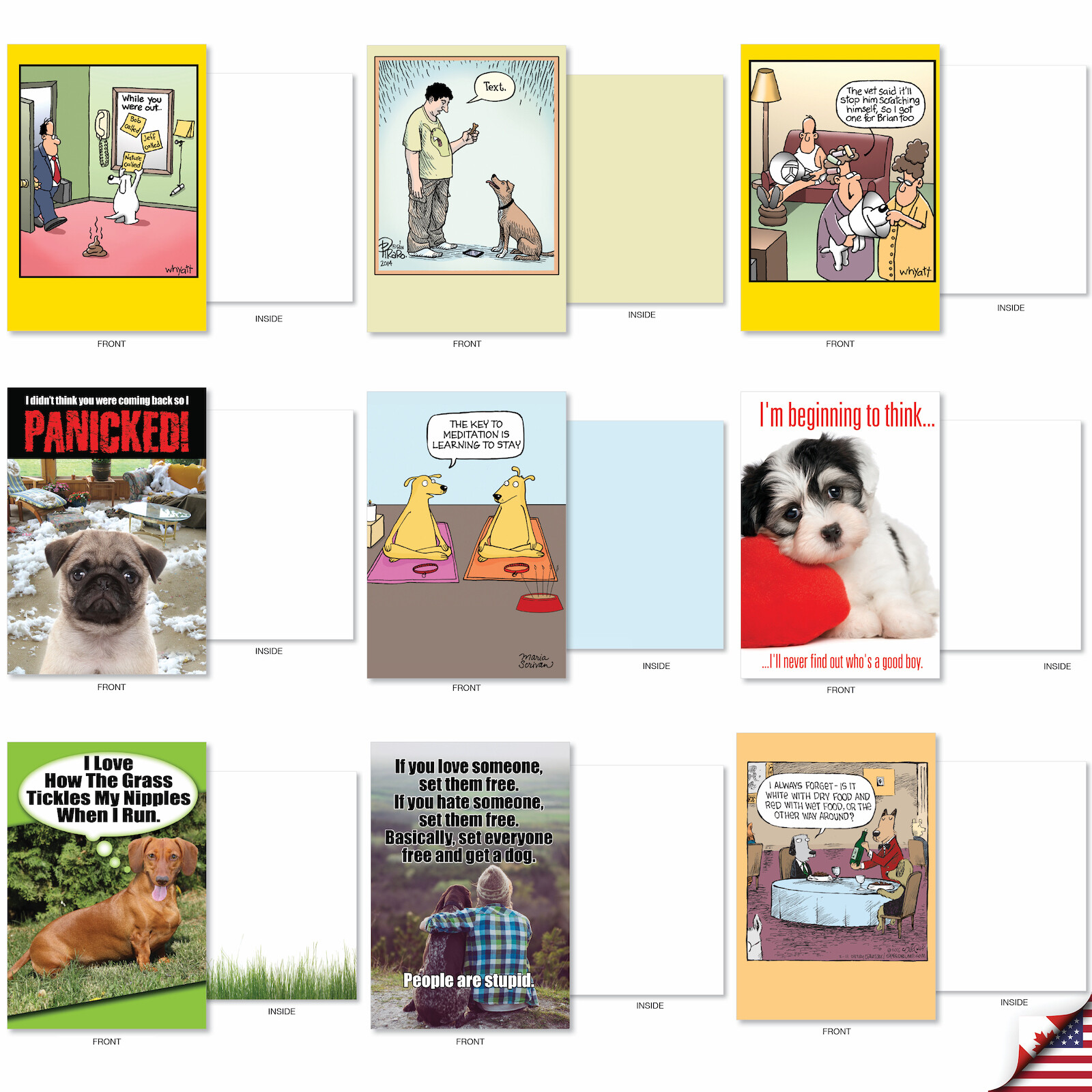 36 Asst'd Set Funny Blank Greeting Cards w/ 5x7" Env. - Barking Blanks gallery