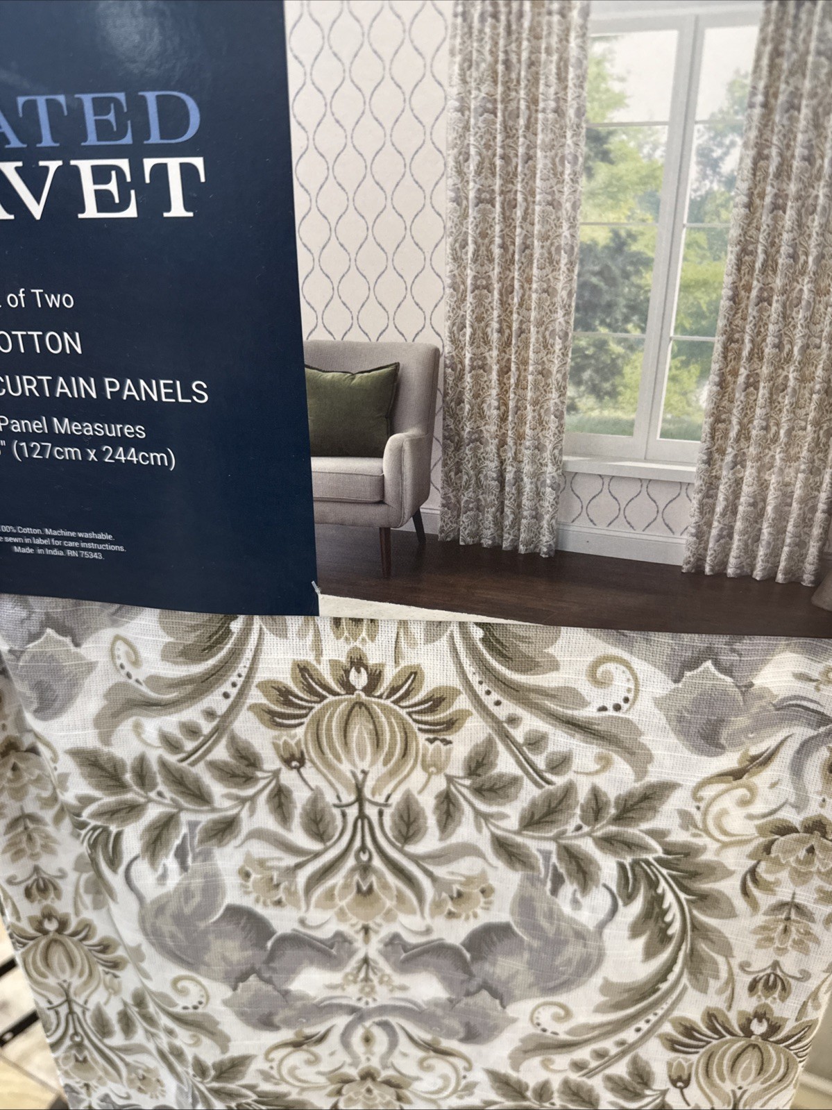 Set 2 Curated Kravet Elephant Damask Floral Rod Pocket Window Panels 96” New~ gallery
