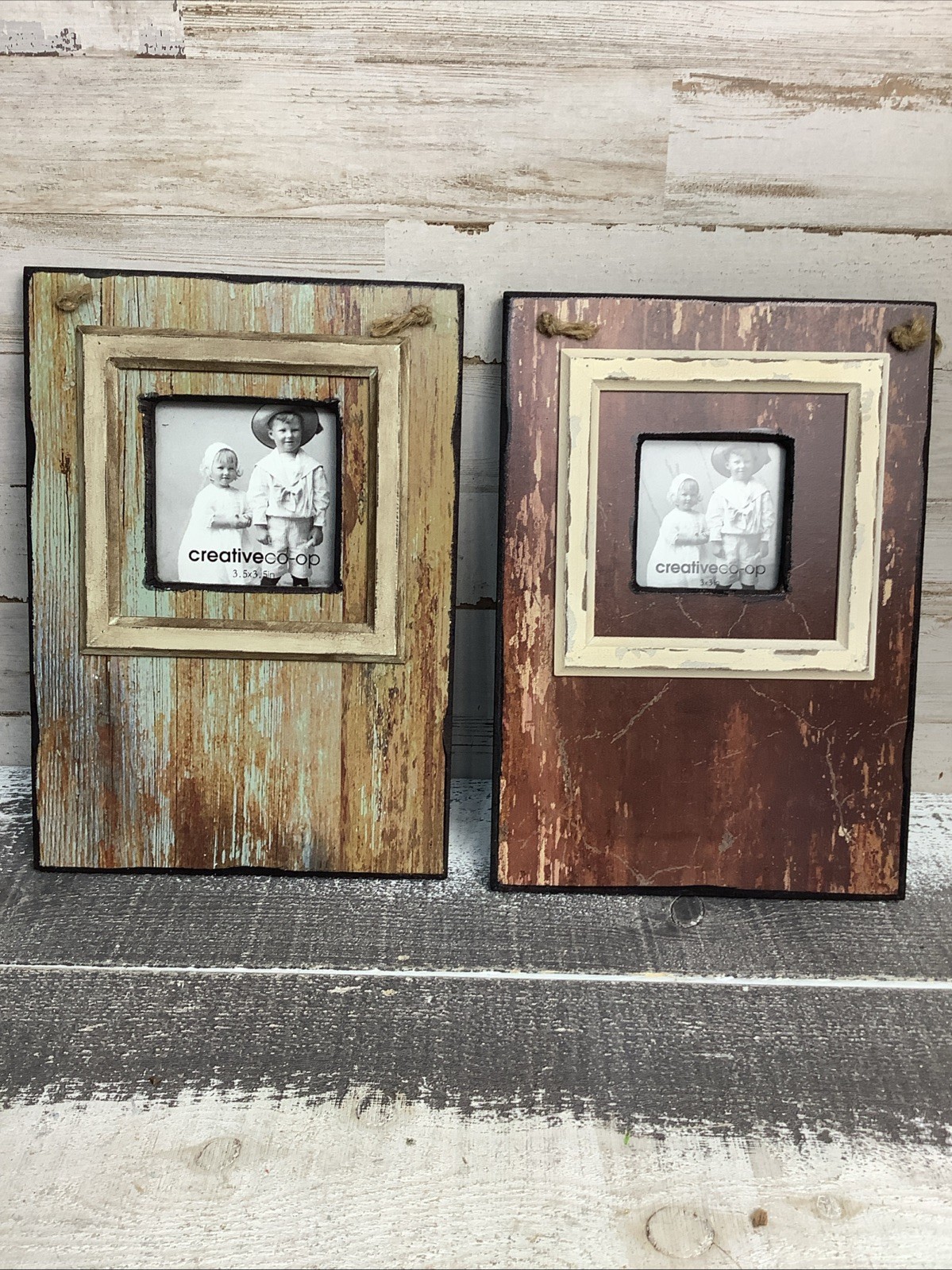 Creative Co Op Distressed Barn Heritage Faux Wood Picture Frames 3"x5" Photo gallery